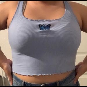 Blue butterfly crop top